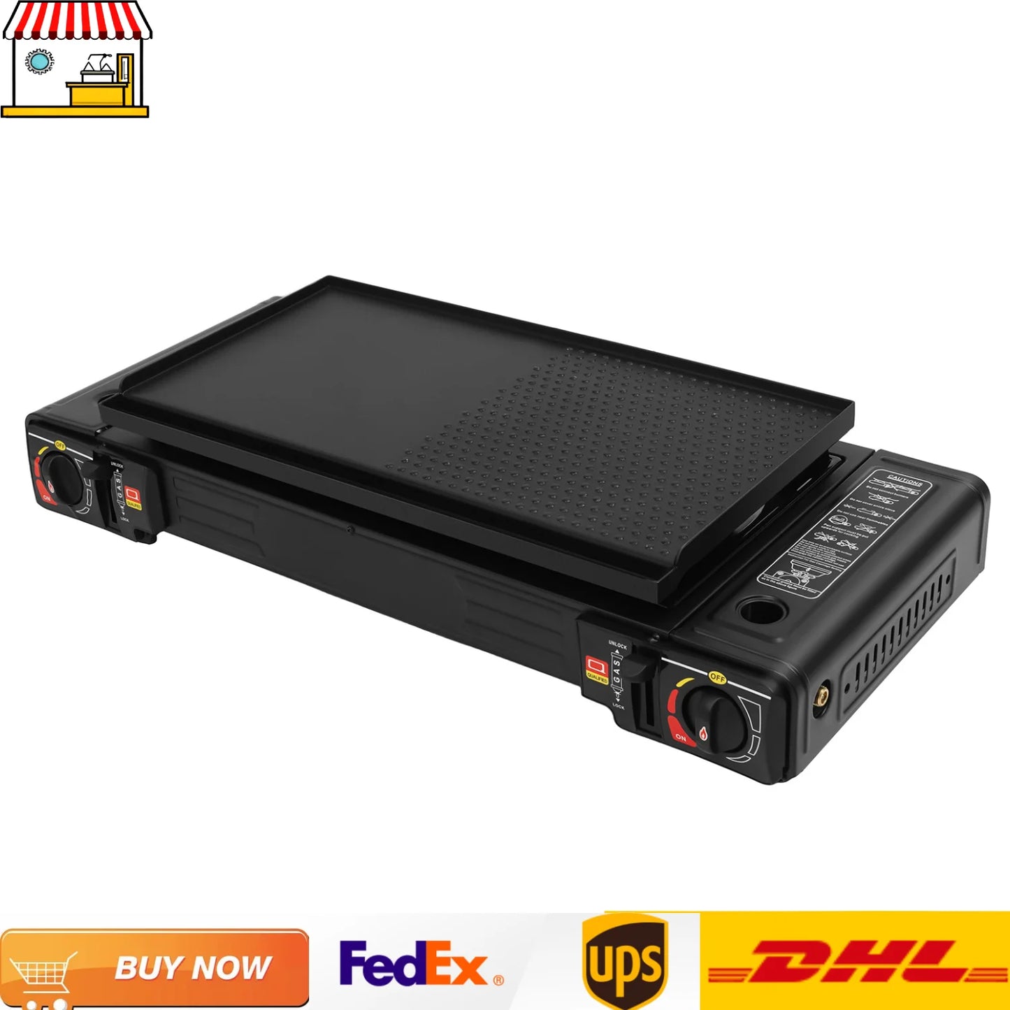 Gas Camping Stove And Grill Pan Set 2500W 2-Burner Outdoor
