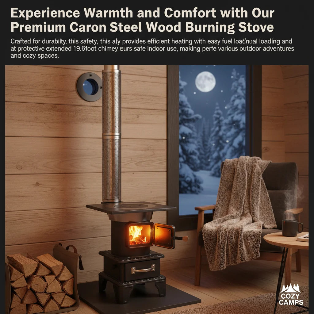 Camping Wood Stove For Tents With Mesh And Chimney Elbows
