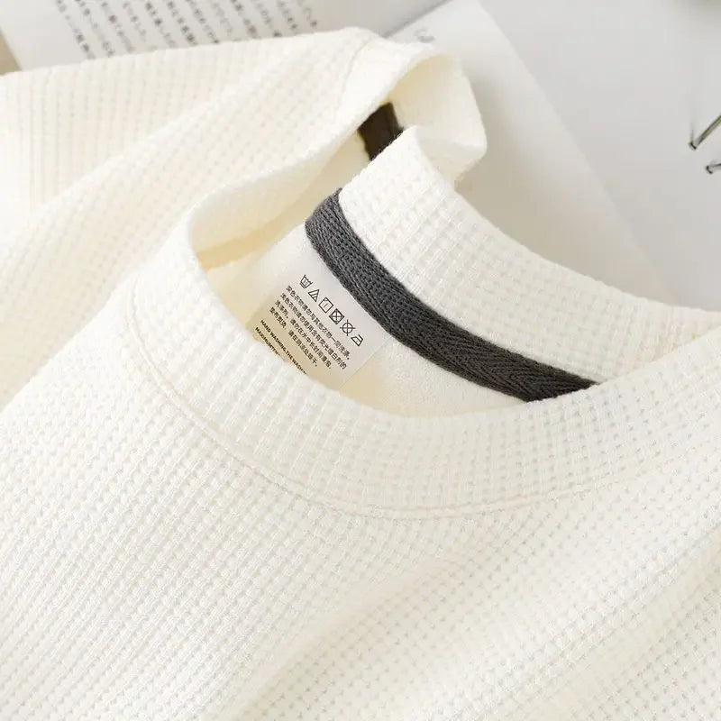 Mens Summer Waffle Round Neck Short Sleeve T Shirt Breathable