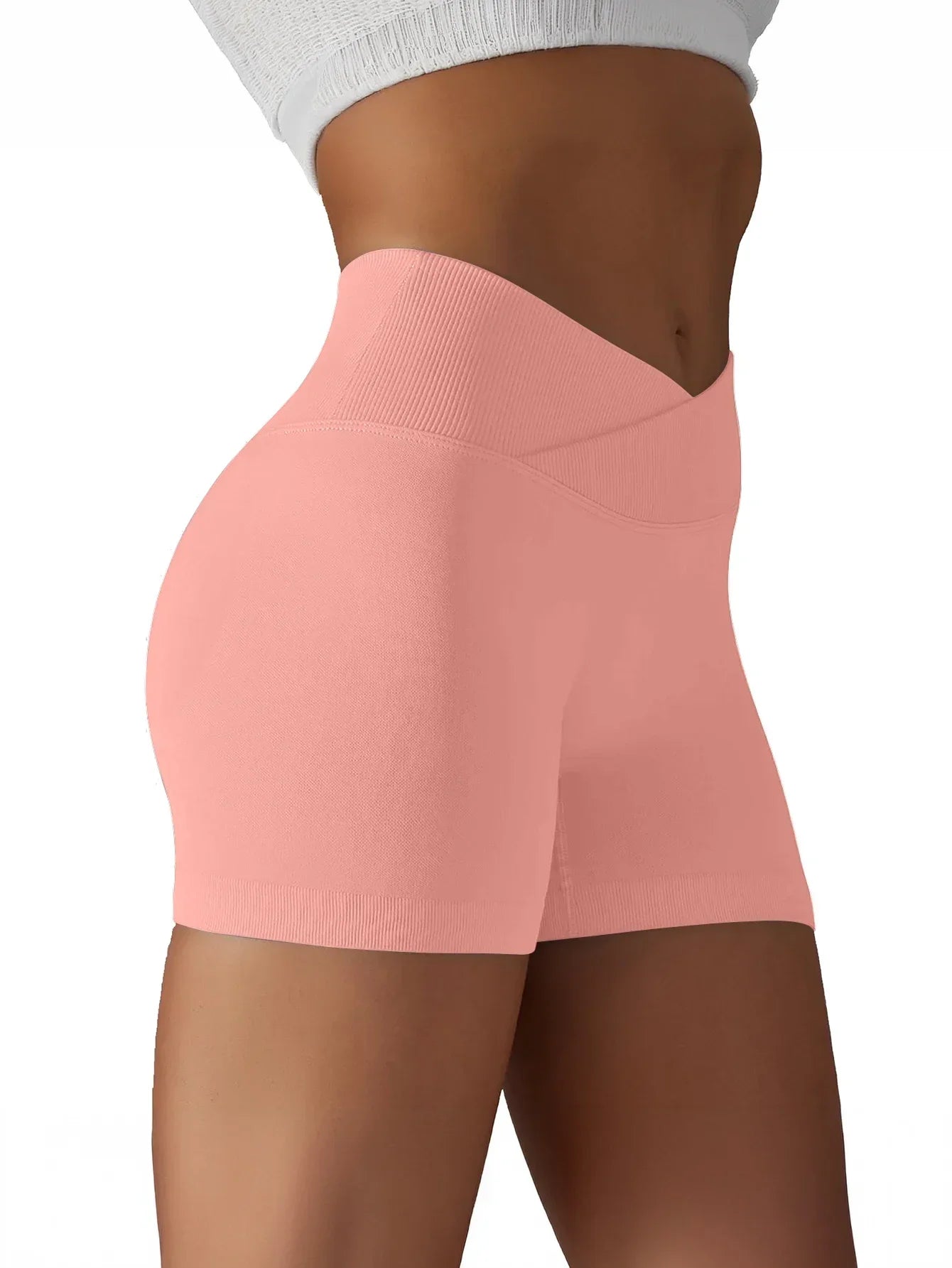 Women's Cross Waist High Waisted Ribbed Biker Shorts Running Gym