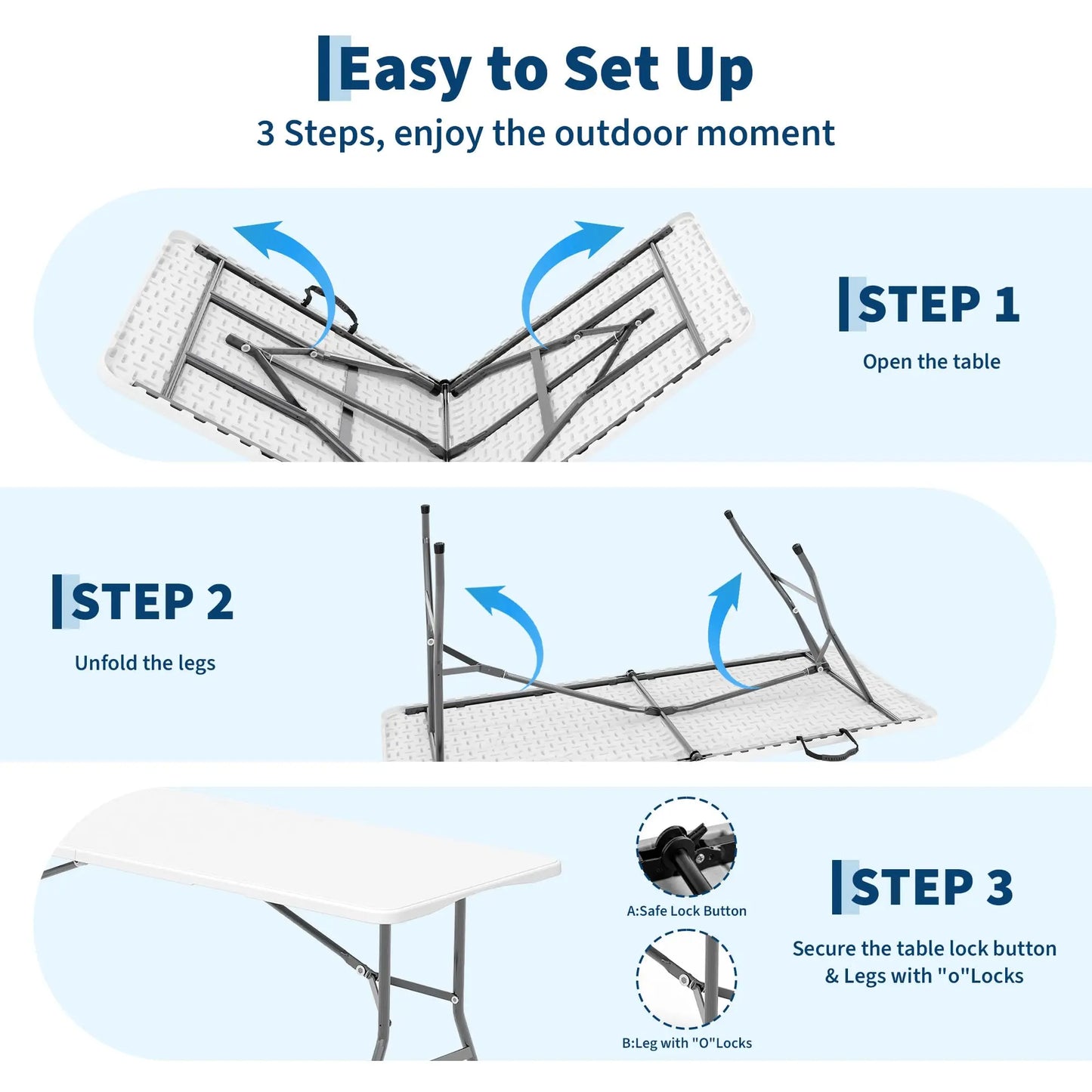 HiMISS 2 Pack Folding Tables Heavy Duty HDPE Outdoor Picnic