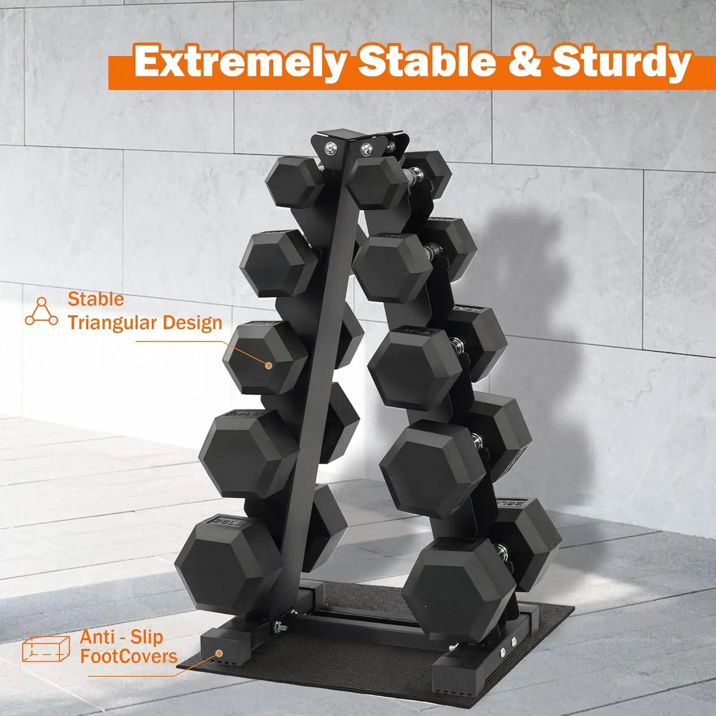 Rubber Coated Hex Dumbbell Set Rack With Anti Slip Grip