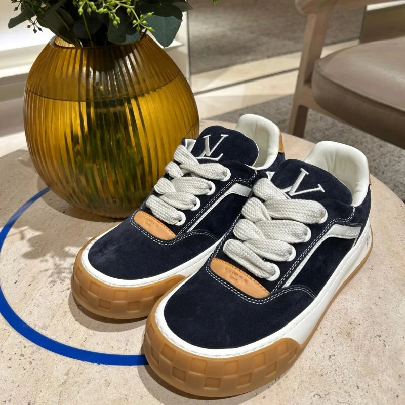 Premium Leather Loafers Lace Up Round Toe Men Shoes Casual