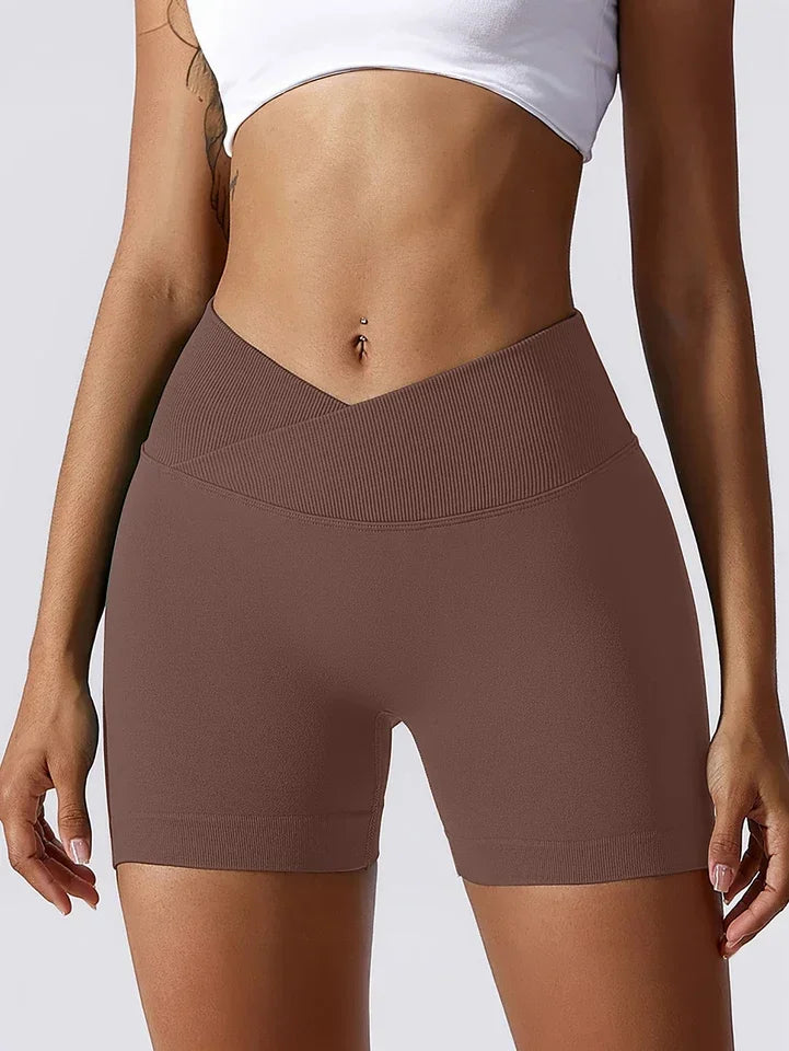Women's Cross Waist High Waisted Ribbed Biker Shorts Running Gym