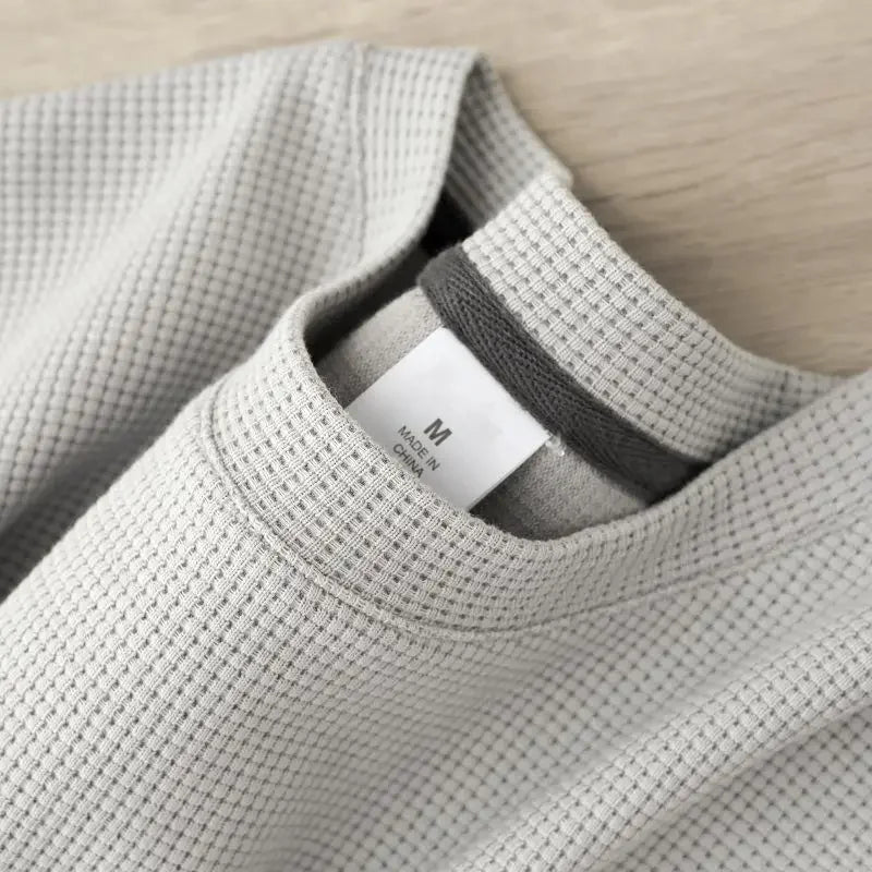 Mens Summer Waffle Round Neck Short Sleeve T Shirt Breathable