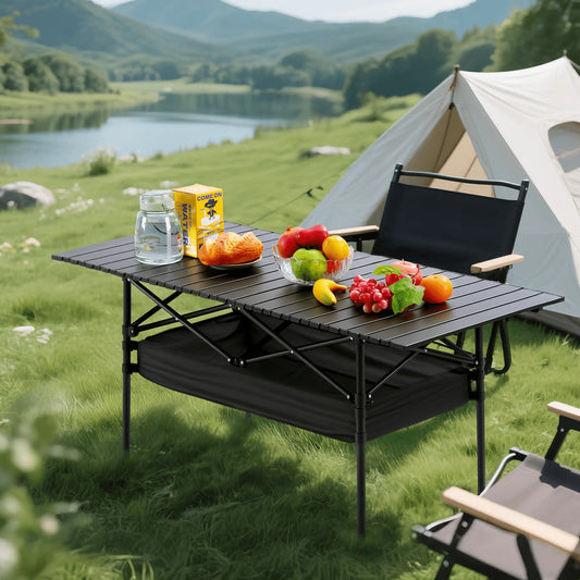 Camping Folding Table For Outdoor Use, Lightweight Aluminum Roll Up
