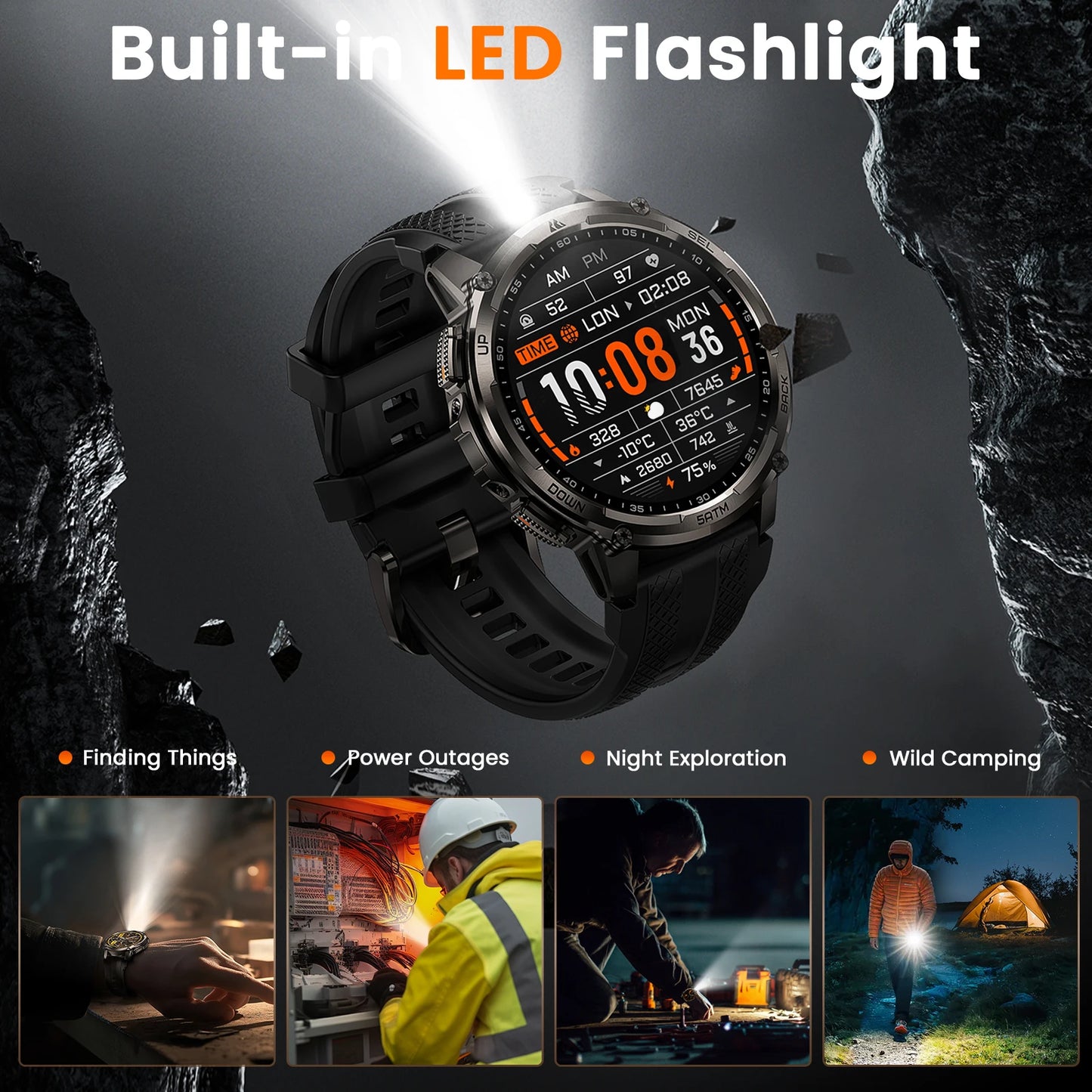 KOSPET Tank T4C Rugged Smartwatch With Dual GPS And Flashlight