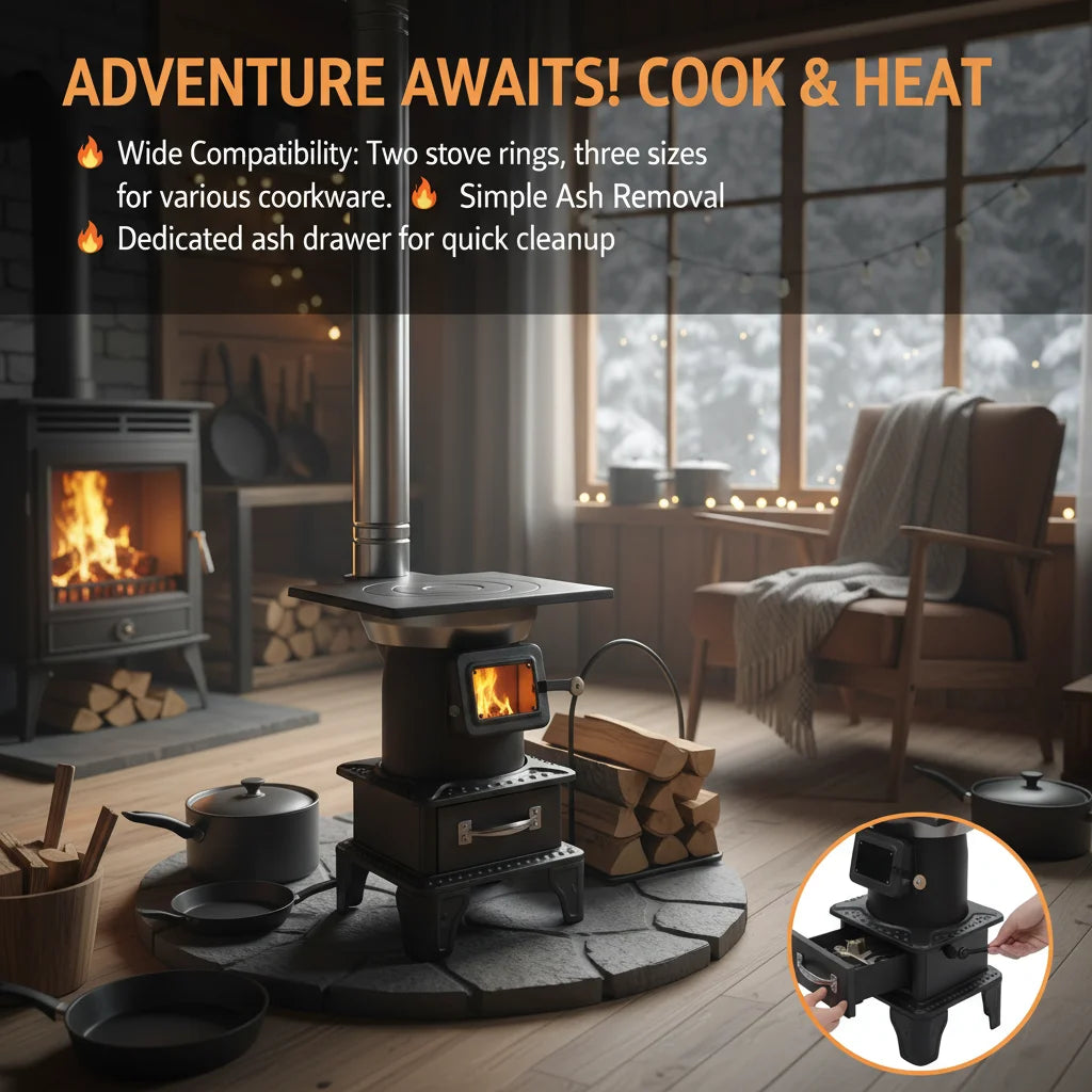 Camping Wood Stove For Tents With Mesh And Chimney Elbows