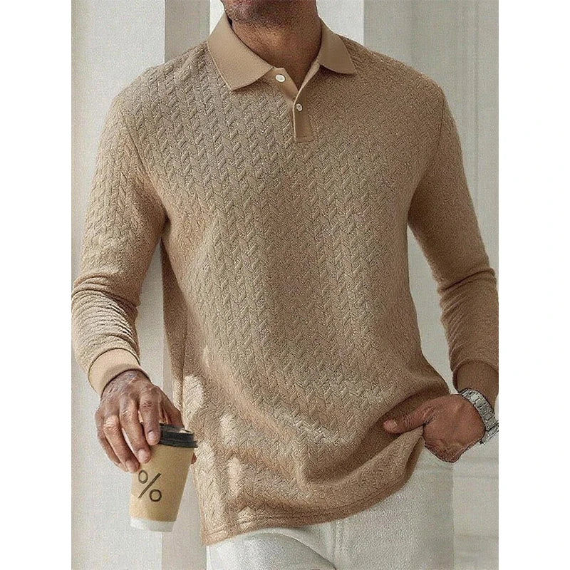 Men's Long Sleeve Polo Shirt Breathable Business Casual Polo Tee