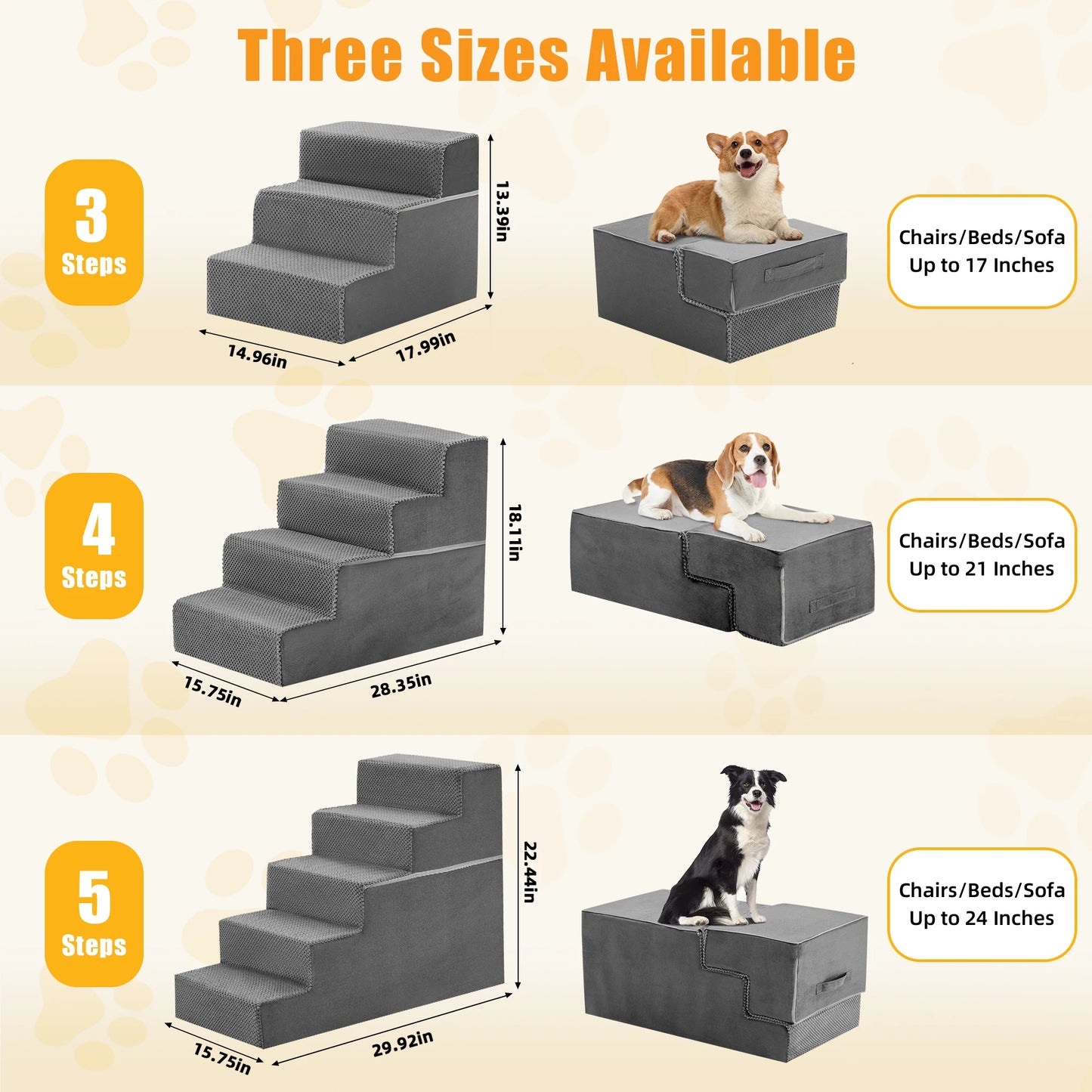 Durable Foam Dog Staircase 3 to 5 Step Right Angled