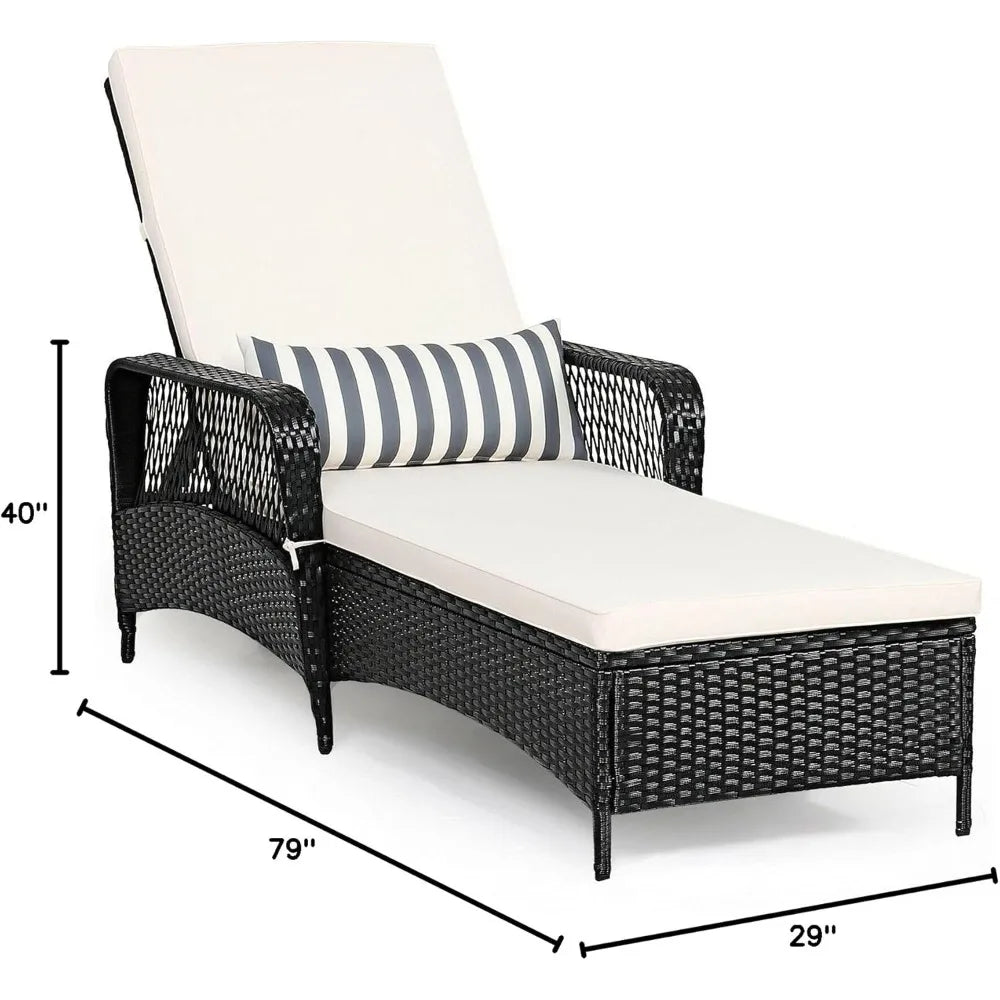 PE Rattan Patio Chaise Lounge Chair Adjustable Recliner