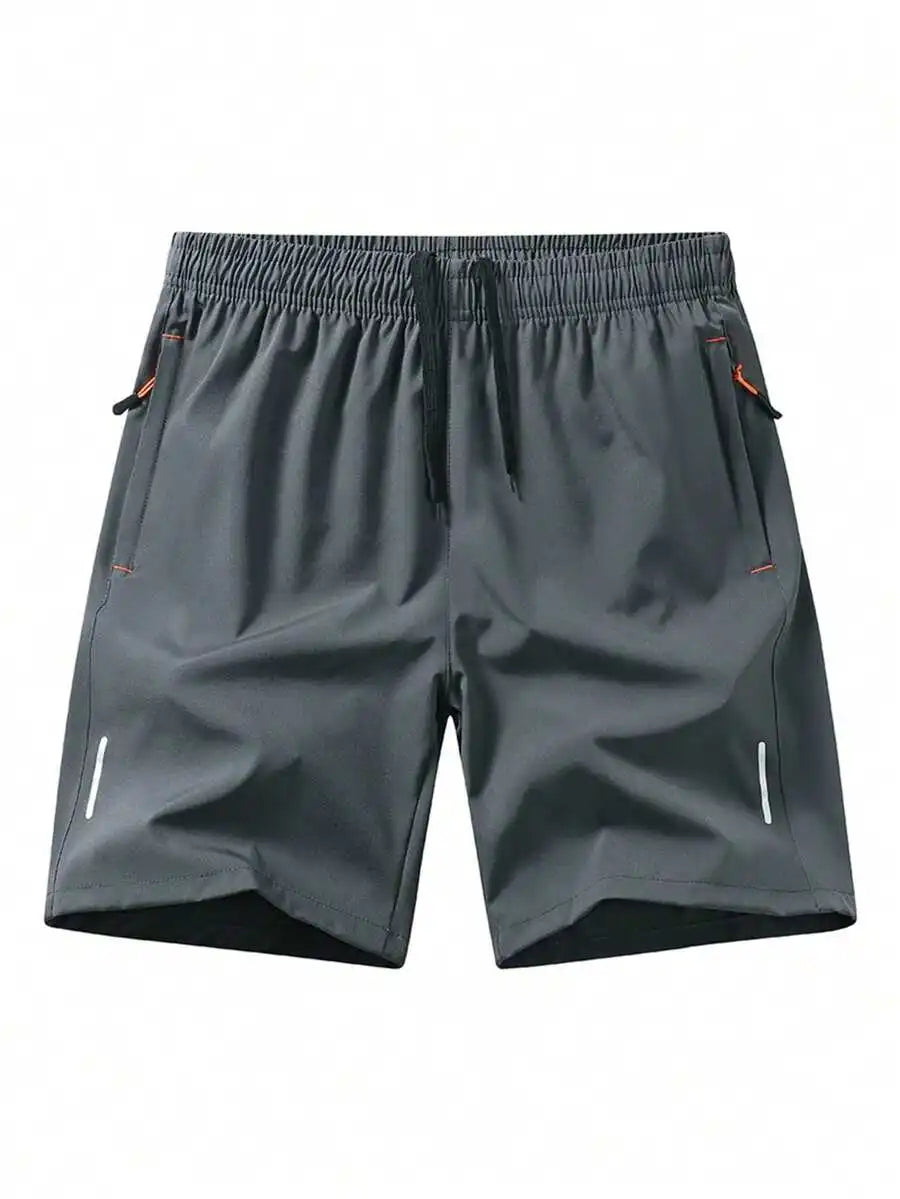 Men's Summer Drawstring Sports Shorts Breathable Quick Dry Zipper Pockets
