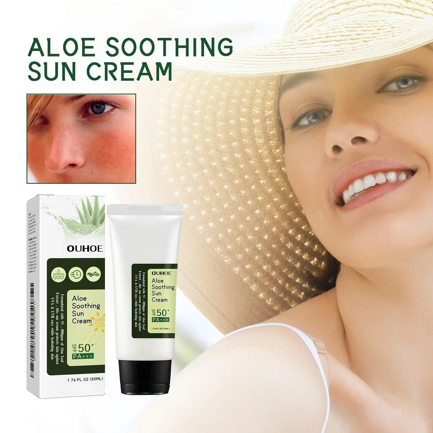 Ouhoe Aloe Vera Sunscreen SPF 50 Hydrating Protective Cream