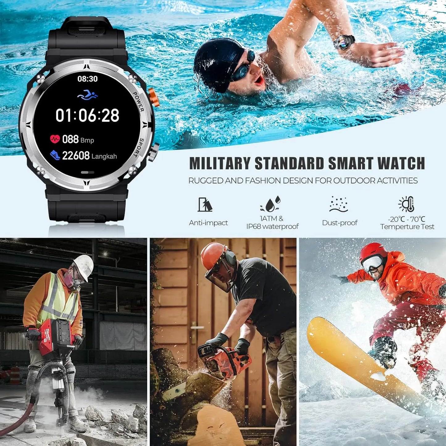ARPSTAR Smart Watch Fitness Tracker Sleep Monitor Waterproof