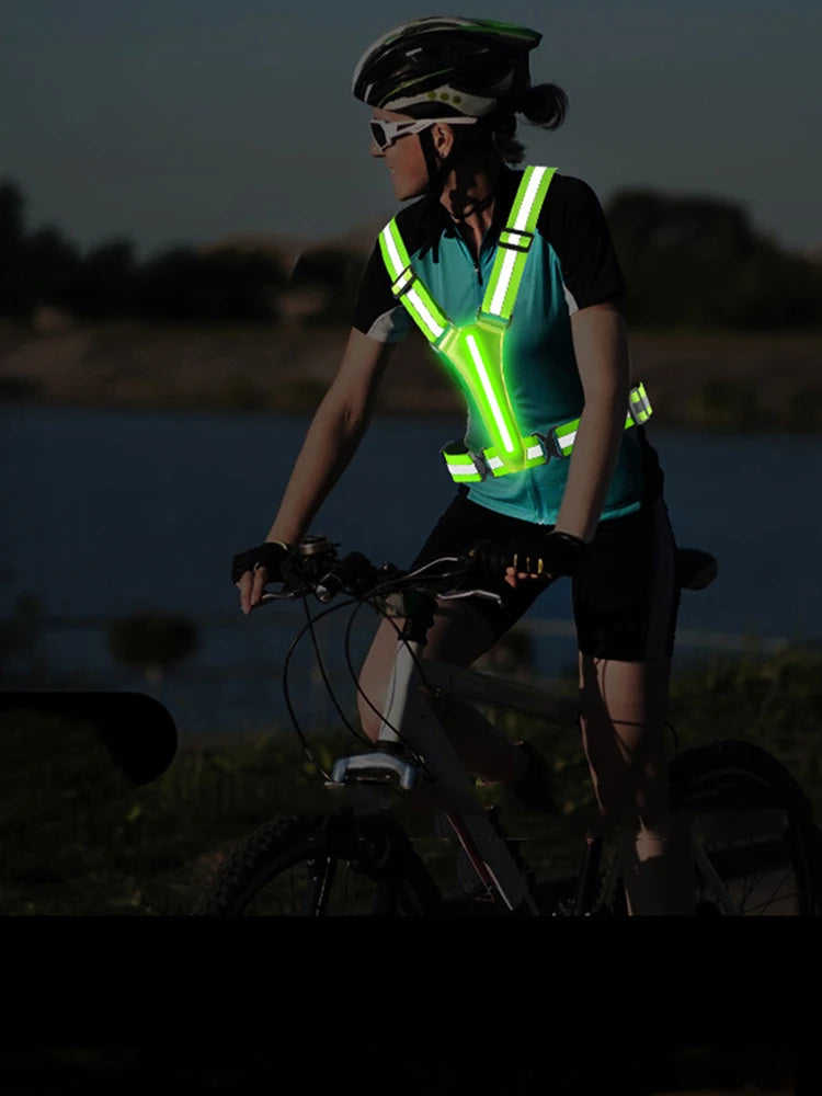 LED USB Rechargeable Reflective Security Running Vest With Adjustable Fit