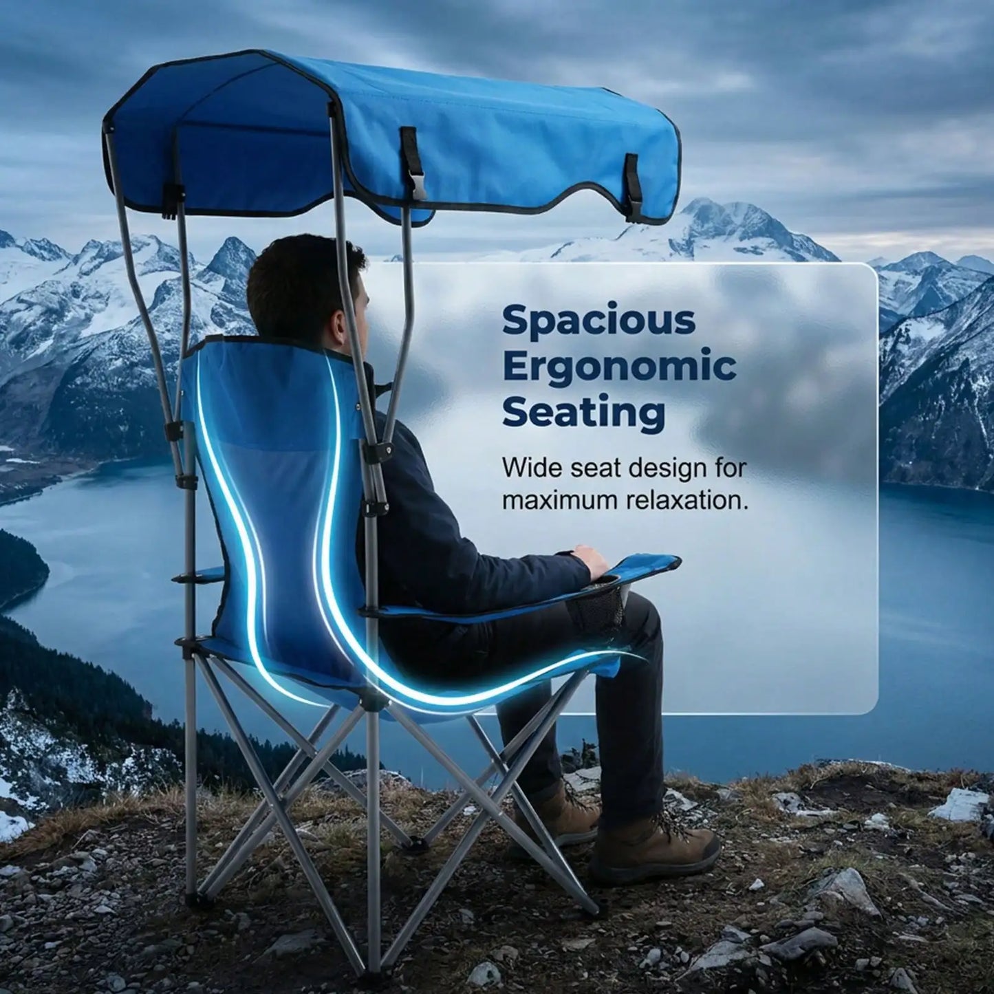 Portable Outdoor Folding Camping Chair With Adjustable Canopy Cup Holder