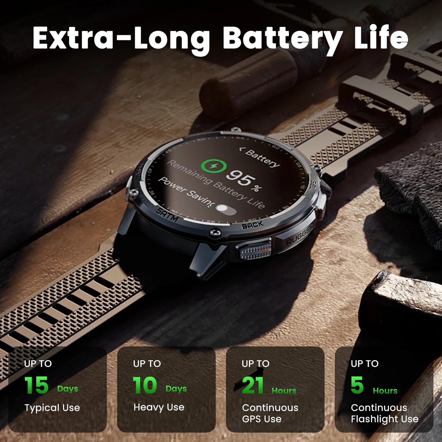KOSPET Tank T4C Rugged Smartwatch With Dual GPS And Flashlight
