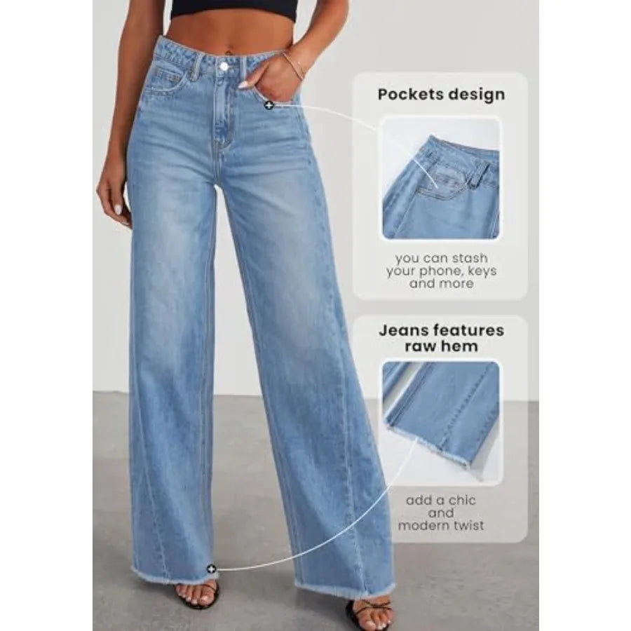 PRETTYGARDEN Wide Leg Jeans for Women High Waist Denim Palazzo