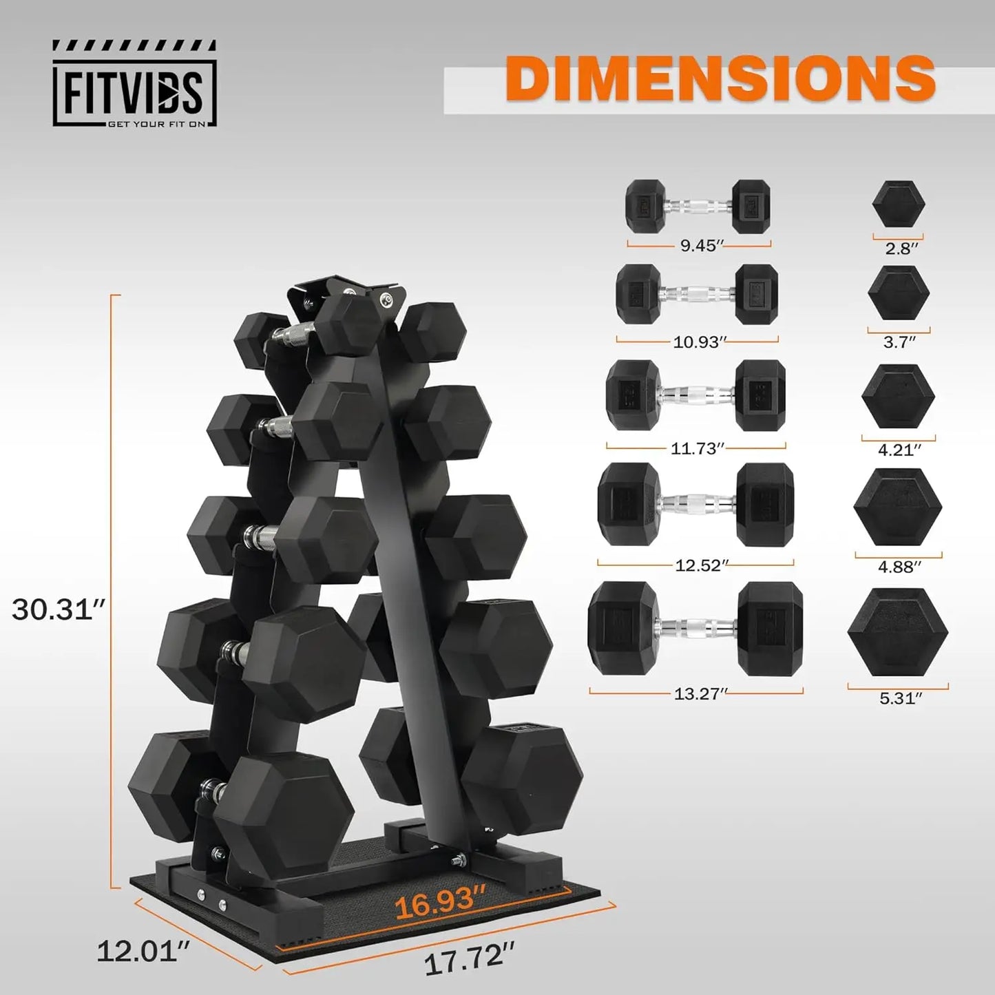 Rubber Coated Hex Dumbbell Set Rack With Anti Slip Grip