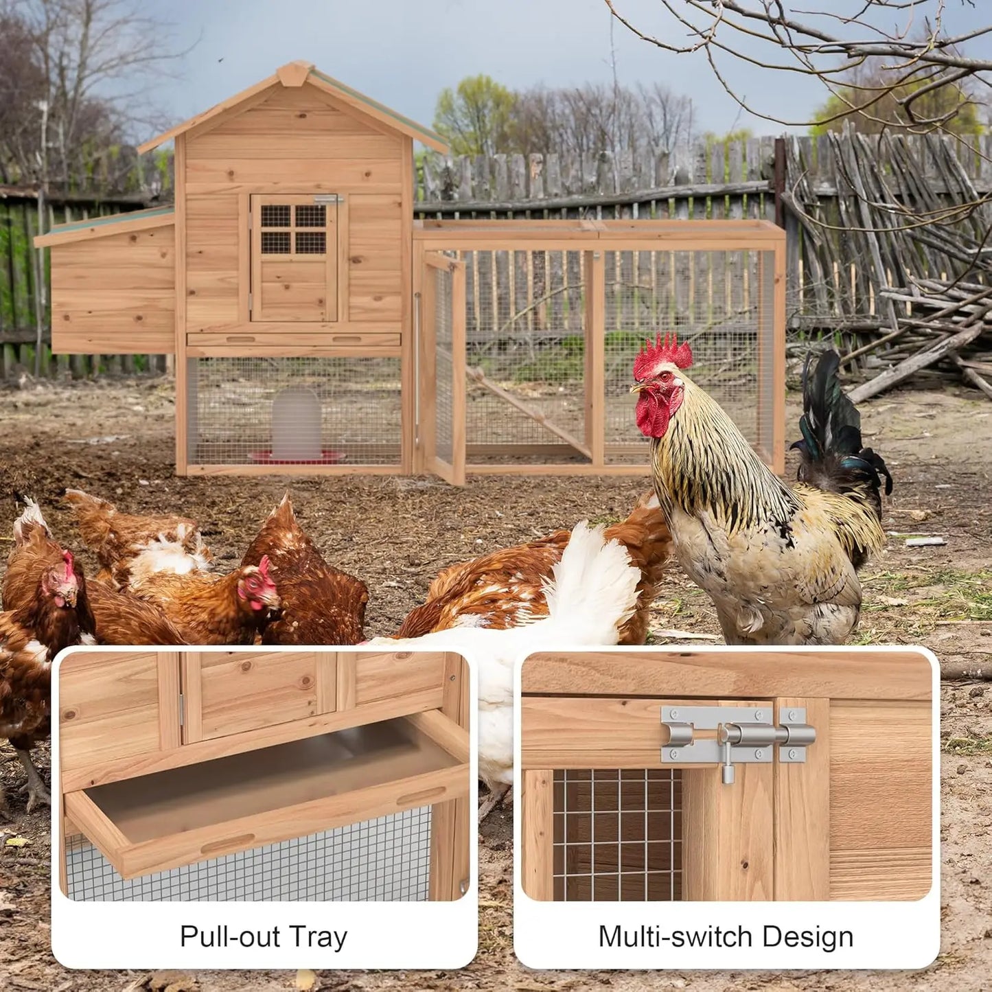 Weatherproof Outdoor Wooden Chicken Coop For 2-4 Chickens