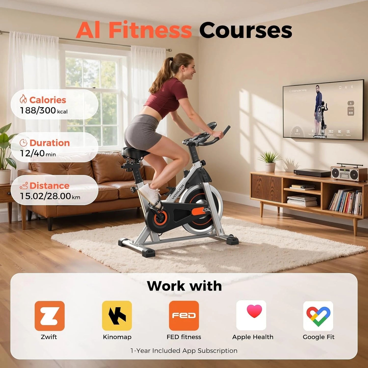 YOSUDA Exercise Bike With App Bluetooth Connectivity Magnetic Resistance