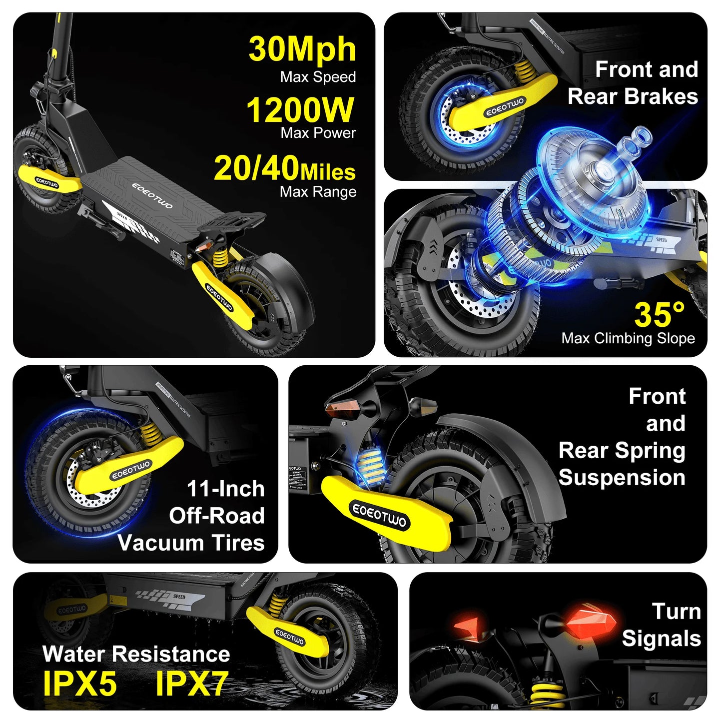 EOEOTWO 1200W Off Road Electric Scooter For Adults