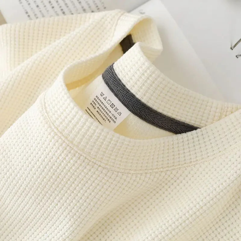 Mens Summer Waffle Round Neck Short Sleeve T Shirt Breathable