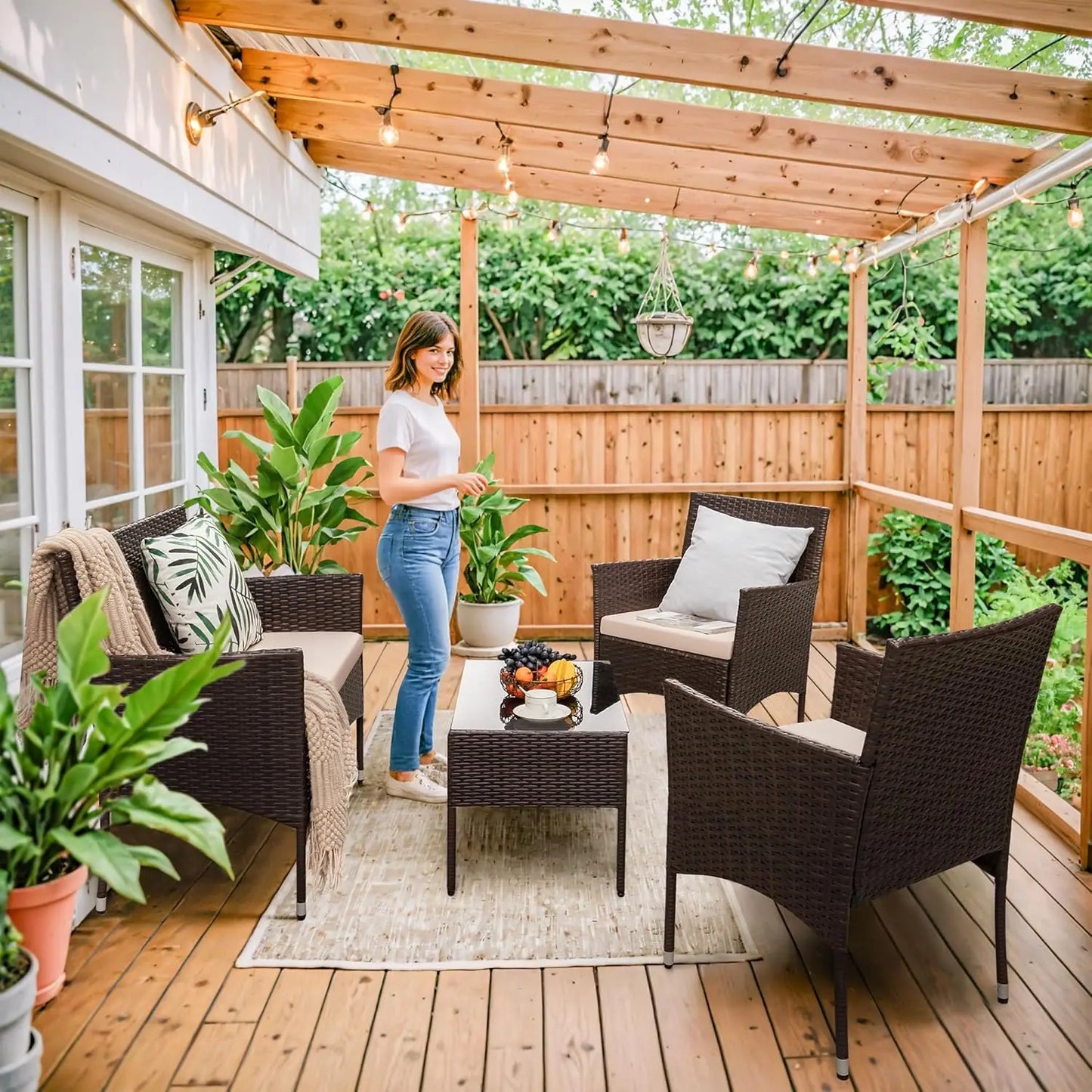 4 Piece Outdoor Patio Furniture Set Rattan Wicker For Backyard