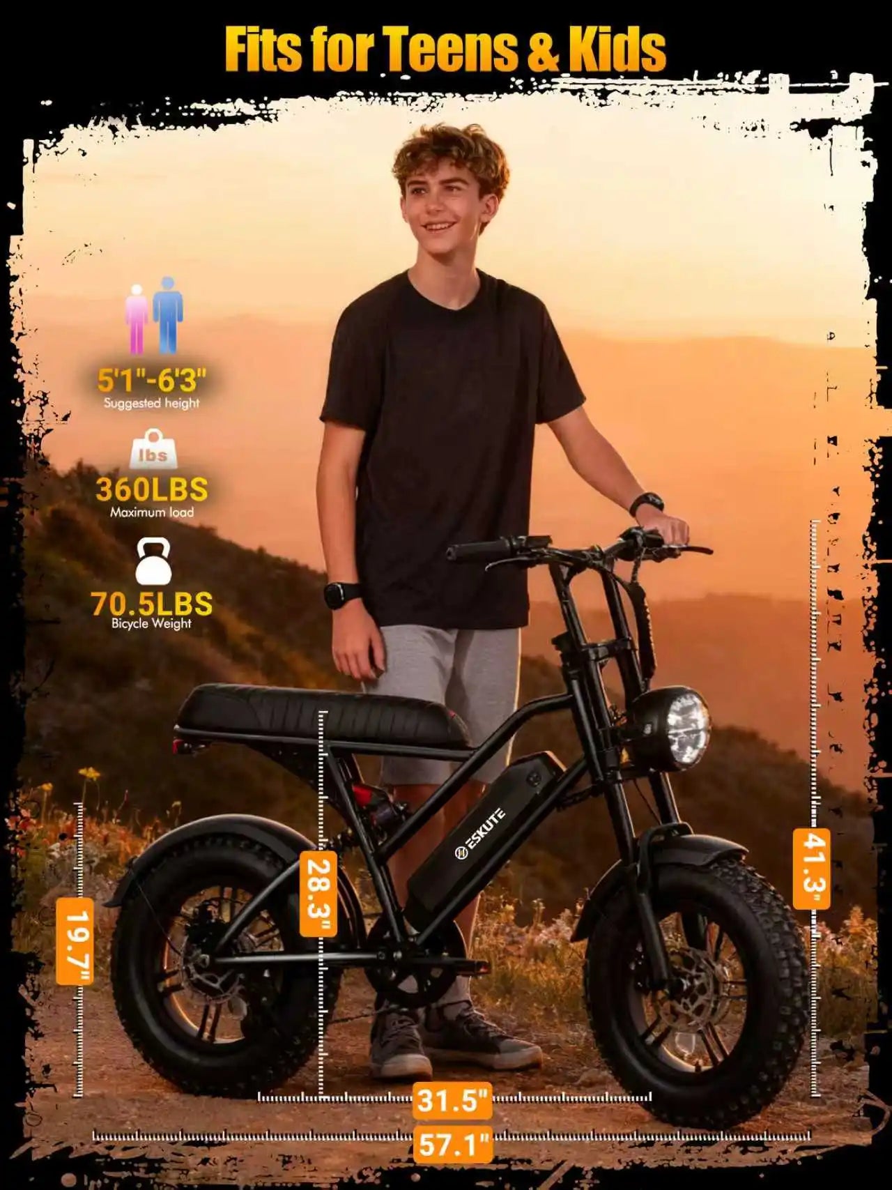 Eskute V100 Electric Bike 1500W Peak 28 MPH Dual Suspension