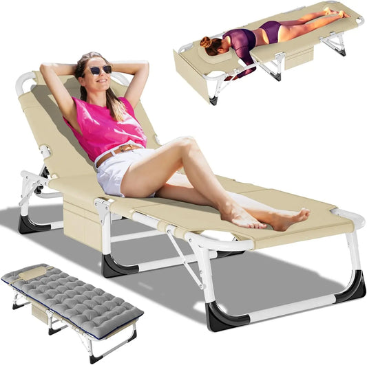 Heavy Duty XXL Tanning Chair With Face Hole And Mat Five Position Folding Lounge