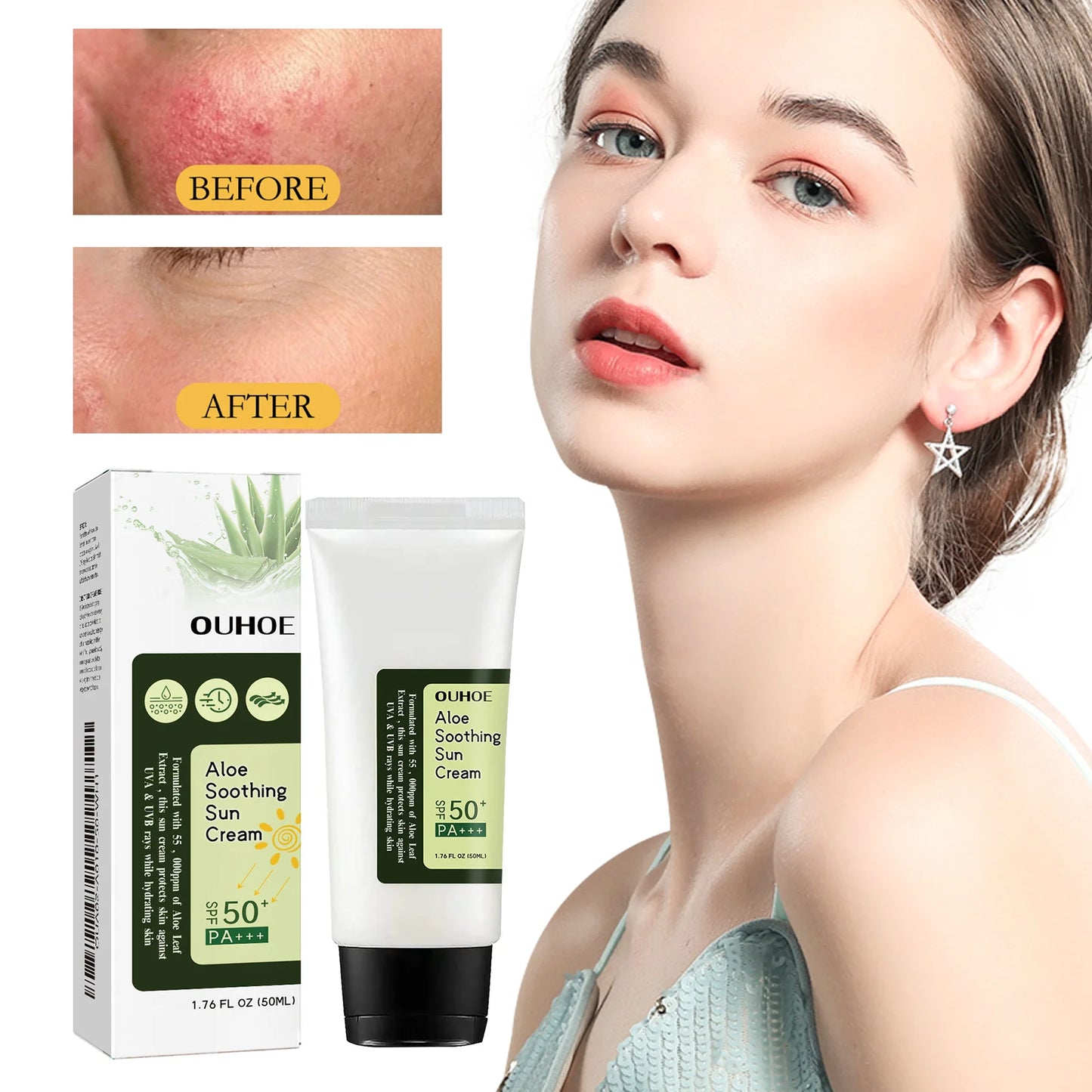 Ouhoe Aloe Vera Sunscreen SPF 50 Hydrating Protective Cream