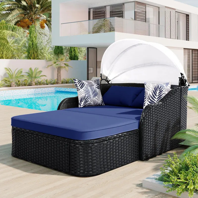 Outdoor Sunbathing Bed With Adjustable Canopy And Double Lounge