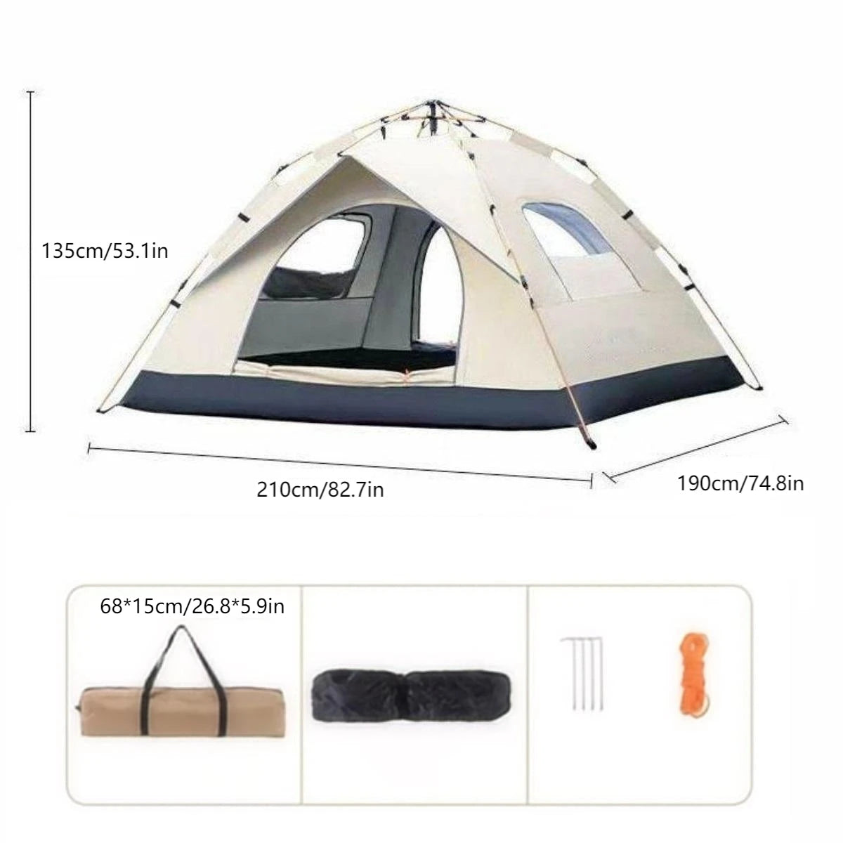 Pakicetus Outdoor Camping Tent Sunshade With Two Doors And Windows