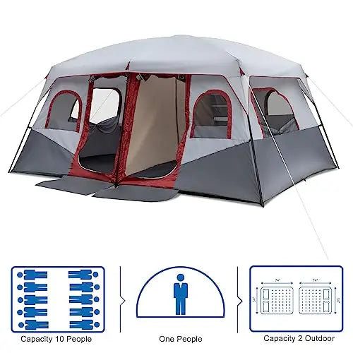 Cabin Tent With Two Doors Waterproof Windproof Family Camping Tent