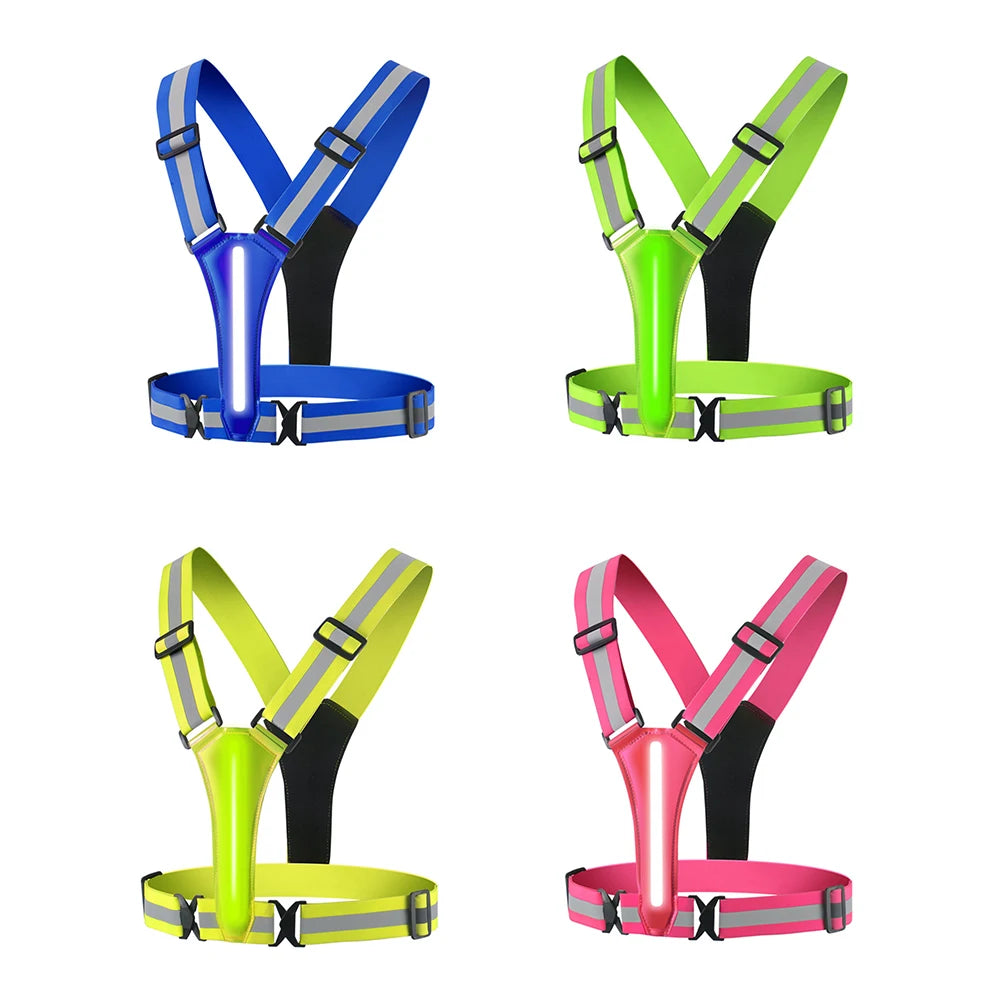 LED USB Rechargeable Reflective Security Running Vest With Adjustable Fit