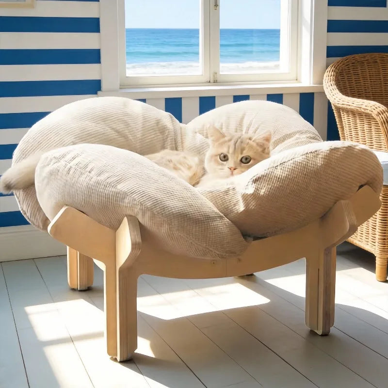 Wooden High Leg Cat Bed With Soft Cushion Eco Friendly
