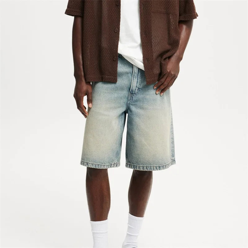 Men's Vintage Washed Denim Shorts With Relaxed Fit For Summer