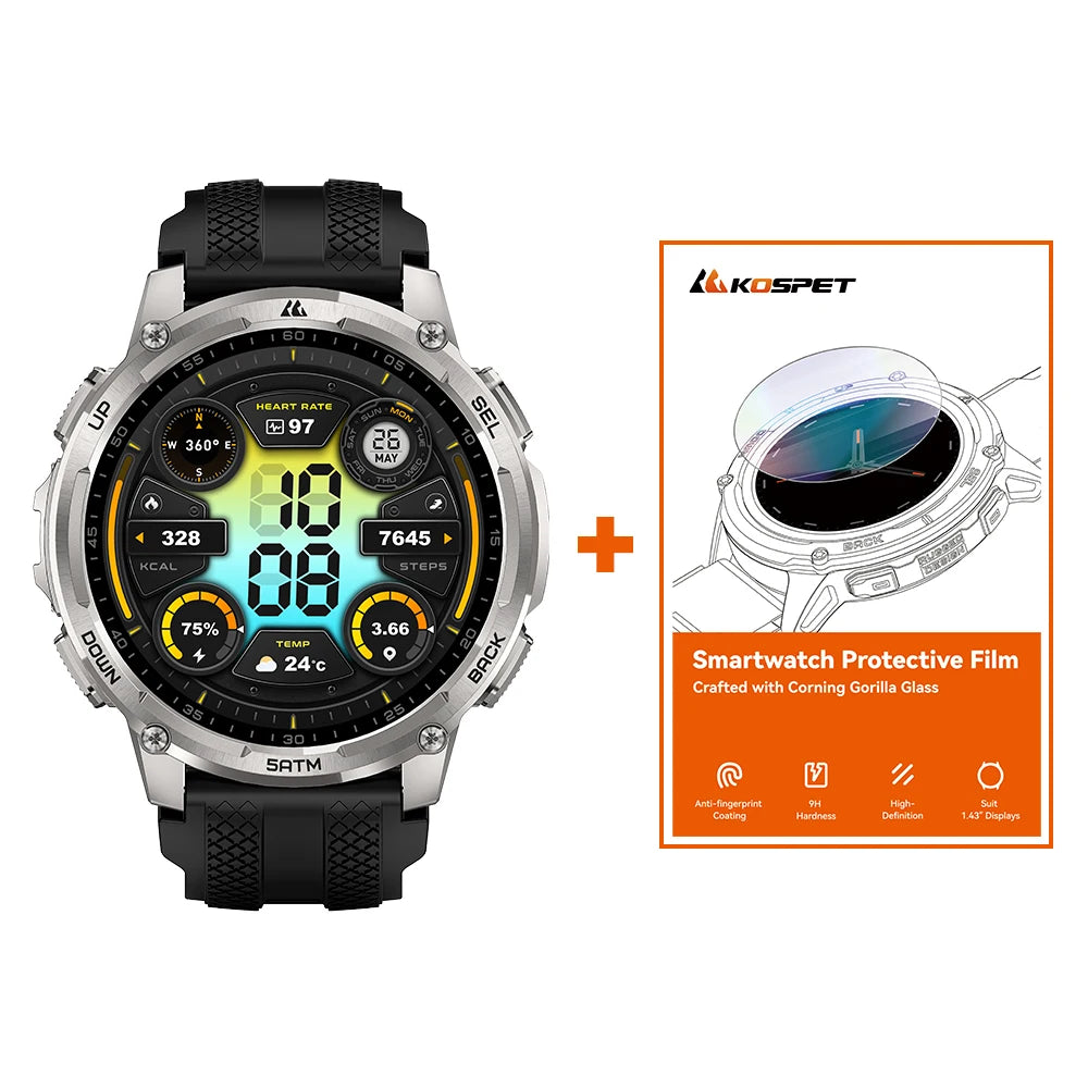 KOSPET Tank T4C Rugged Smartwatch With Dual GPS And Flashlight