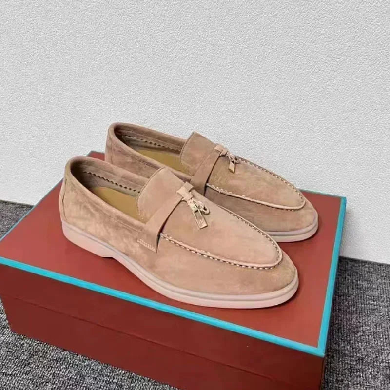 British Style Genuine Leather Slip Ons For Women Flats
