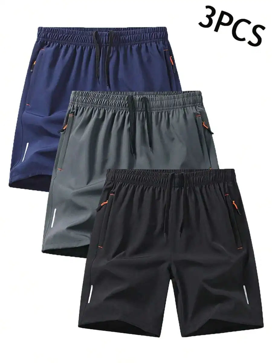 Men's Summer Drawstring Sports Shorts Breathable Quick Dry Zipper Pockets