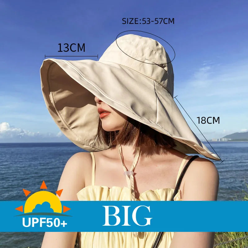 UPF 50 Wide Brim Sun Hat For Women Foldable Travel