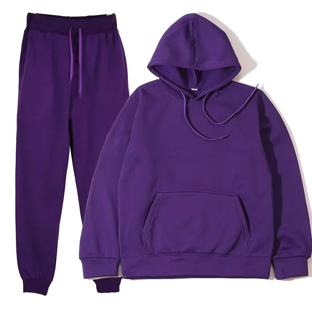 Women Winter Tracksuit Two Piece Set Hooded Sweatshirt And Trousers