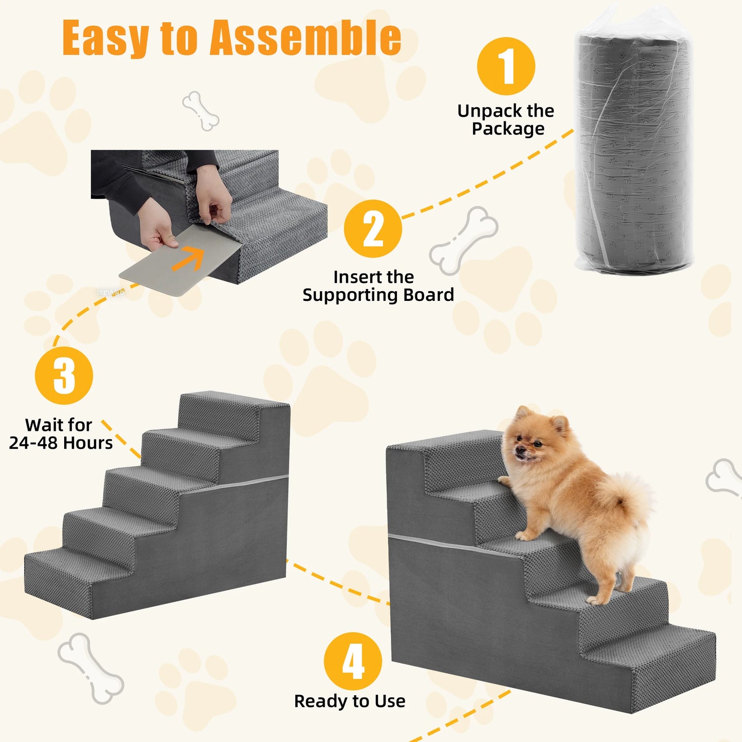 Durable Foam Dog Staircase 3 to 5 Step Right Angled