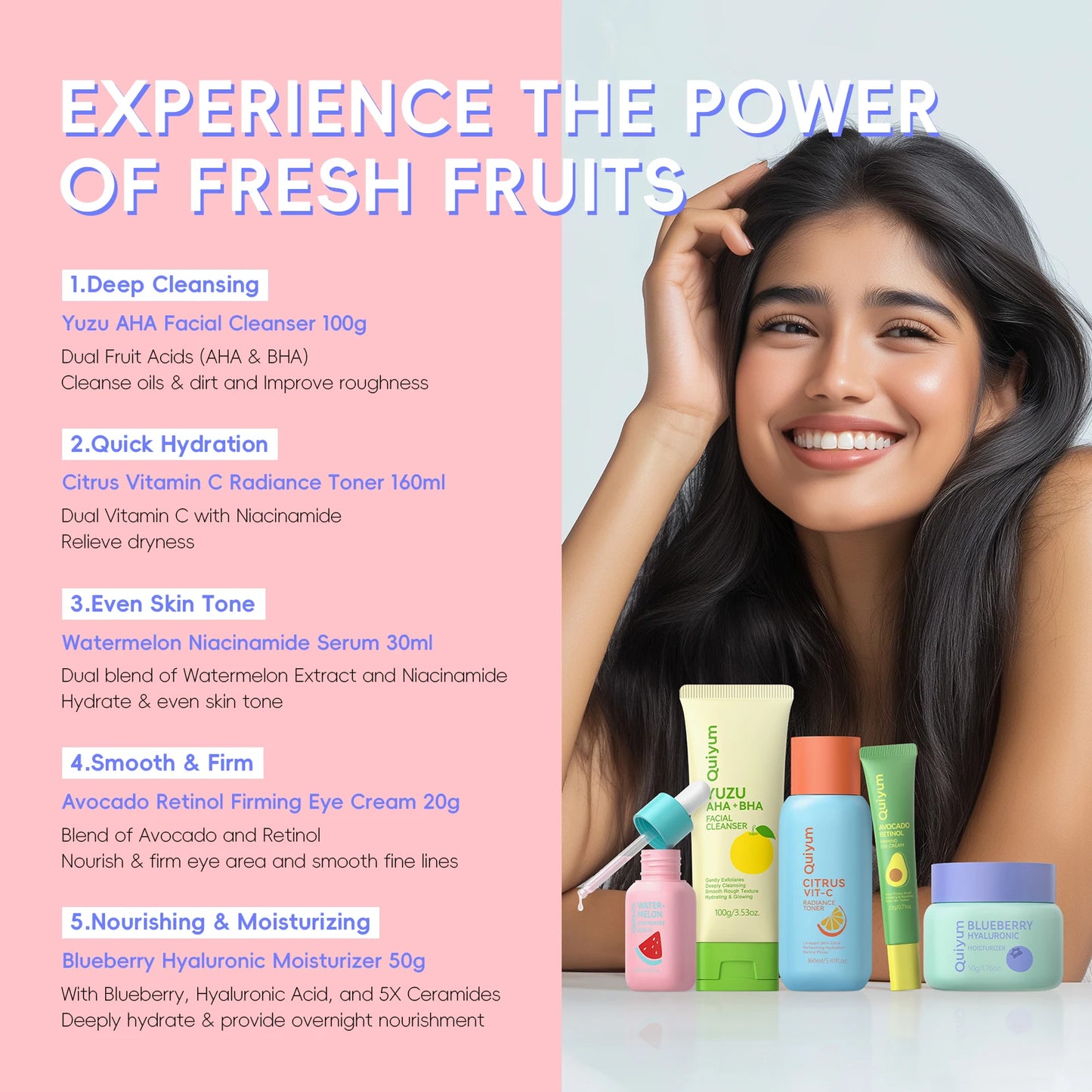 QUIYUM Fruit Fresh 5-Piece Skincare Set Brightening Hydration