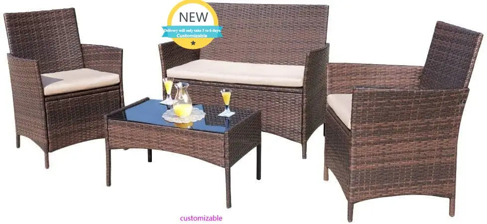 4 Piece Outdoor Patio Furniture Set Rattan Wicker For Backyard