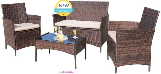 4 Piece Outdoor Patio Furniture Set Rattan Wicker For Backyard