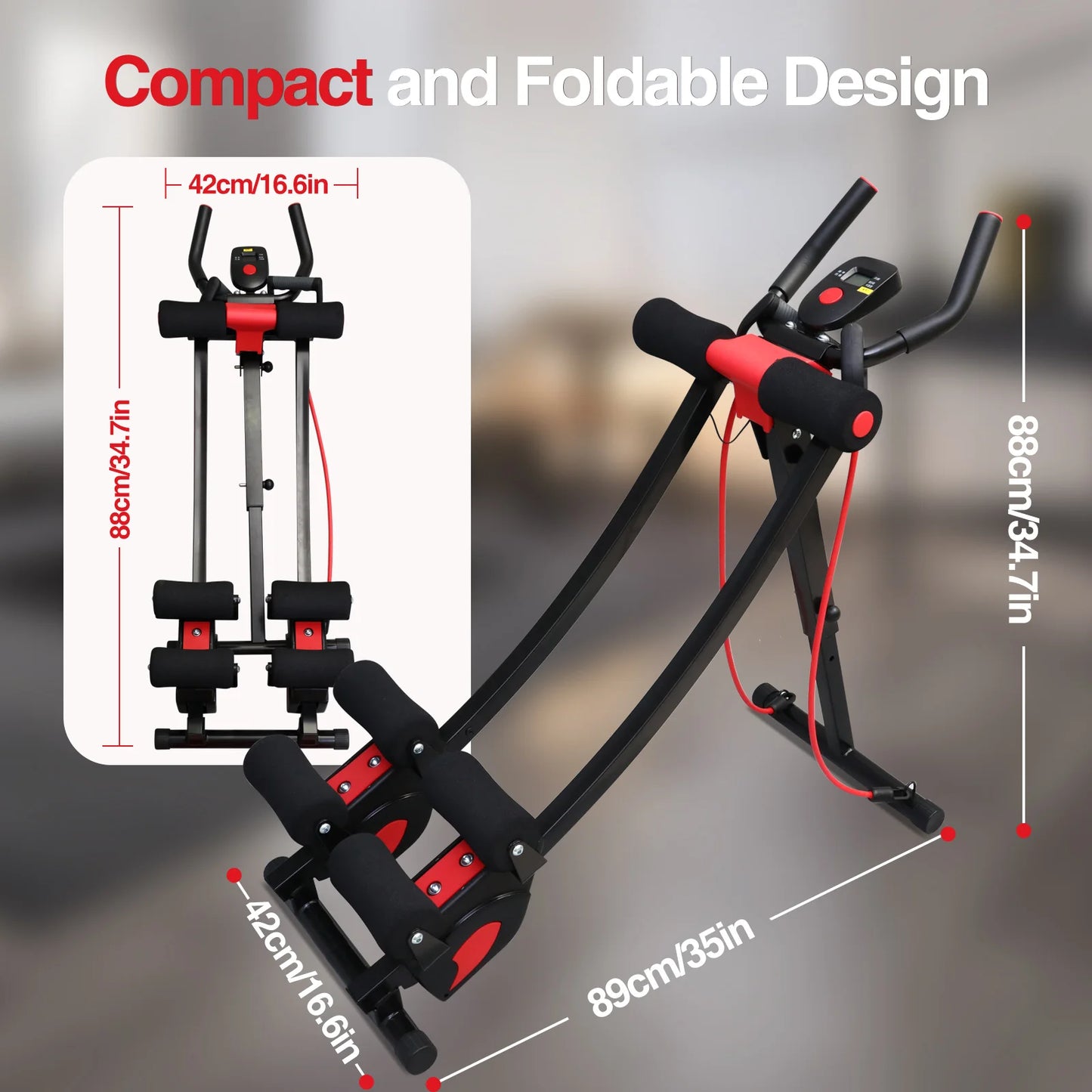 Foldable Abdominal Exercise Machine With Adjustable Resistance Bands