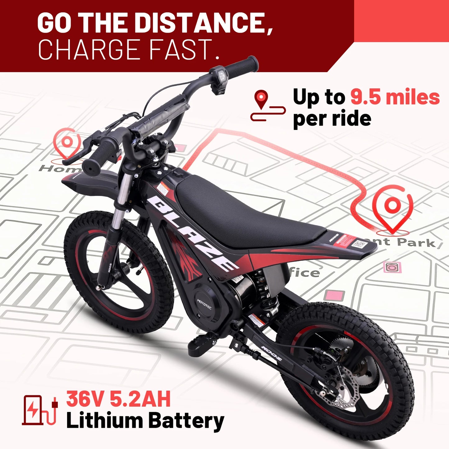 KOOZ HP01E 36V Electric Dirt Bike for Kids, 2 Speeds