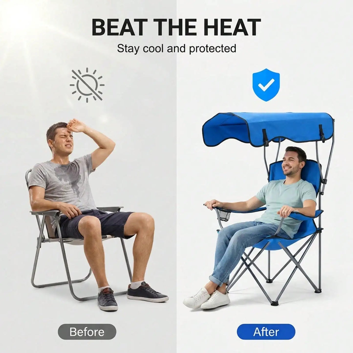 Portable Outdoor Folding Camping Chair With Adjustable Canopy Cup Holder
