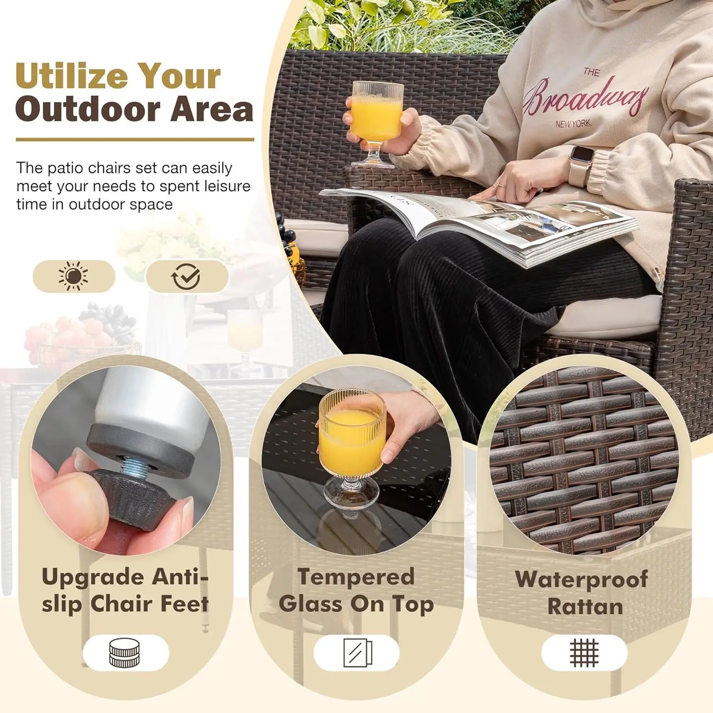 4 Piece Outdoor Patio Furniture Set Rattan Wicker For Backyard